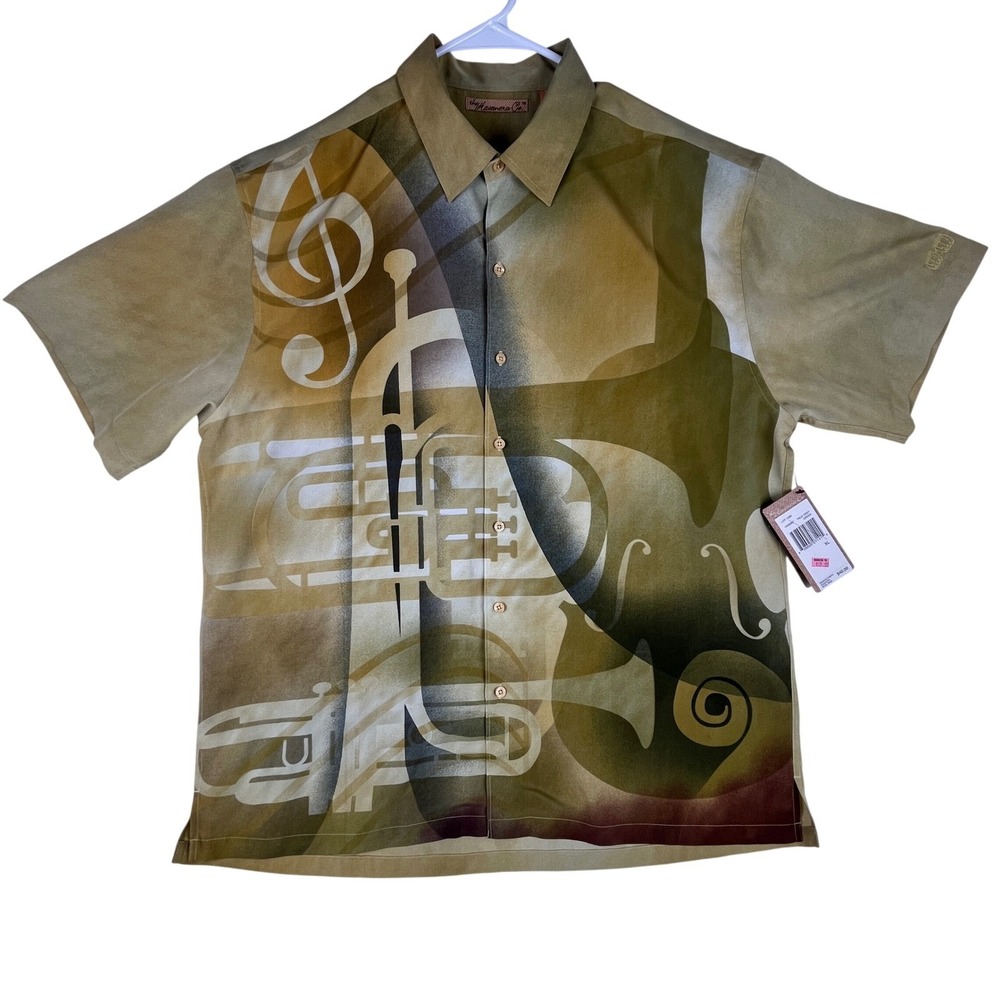 The Havanera Co. Button Down Shirt Mens XL Musical Instrument Graphic Green NWT